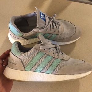Grey & aqua adidas sneakers